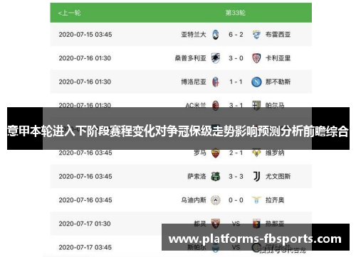 意甲本轮进入下阶段赛程变化对争冠保级走势影响预测分析前瞻综合